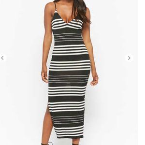 Striped S Slit Leg Long Dress EUC Forever21